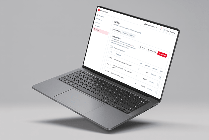 The AllAI Groundwork unit-cost library open on a laptop