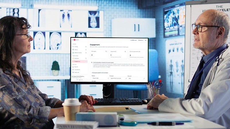 A clinician and patient reviewing the engagement screen together